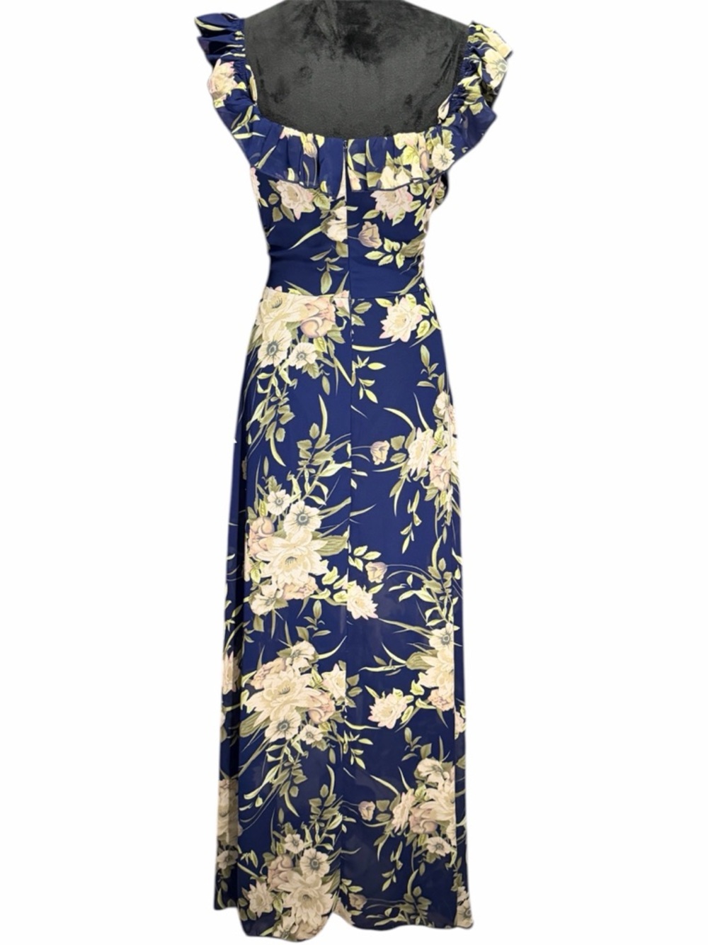 Navy Floral Ruffled High-Low Maxi Dress - Picture 4 of 6